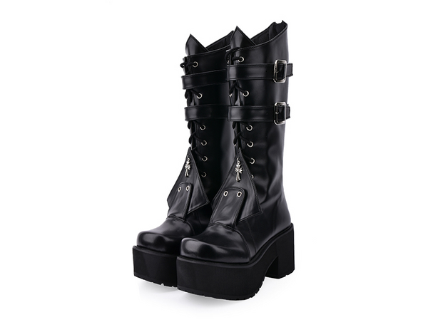 JENNA TIFFANY GOTHIC COSBY PUNK STYLE HANDMADE CHUNKY PLATFORM BOOTS - boopdo