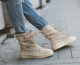 TYT TRENDY SUEDE LACE UP BOOTS WITH CHUNKY CREAM SOLE - boopdo