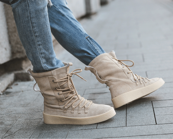 TYT TRENDY SUEDE LACE UP BOOTS WITH CHUNKY CREAM SOLE - boopdo