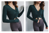 RUNKA DESIGN TIE FRONT LONG SLEEVE CROP TOP - boopdo