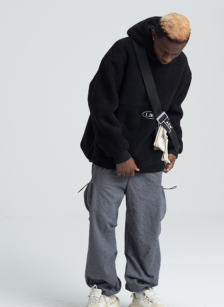 SHOTE SINN HE ON THE EDGE VELVET HOODED SWEATER WITH KANGAROO POCKET - boopdo