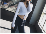 RUNKA DESIGN TIE FRONT LONG SLEEVE CROP TOP - boopdo