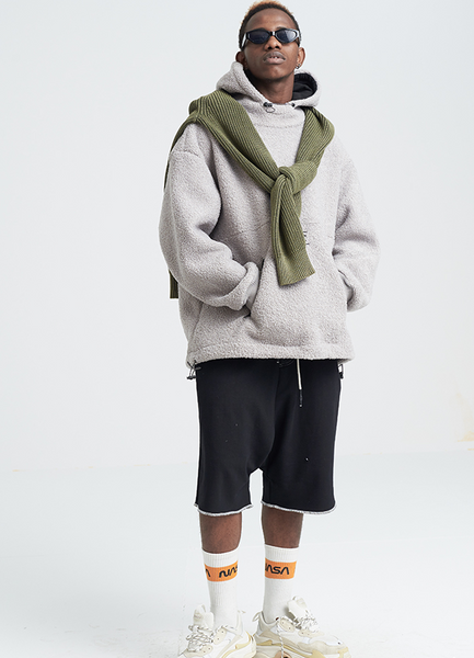 SHOTE SINN HE ON THE EDGE VELVET HOODED SWEATER WITH KANGAROO POCKET - boopdo