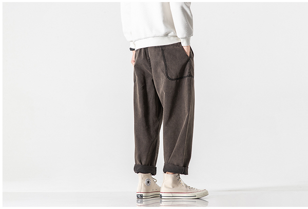 FOZXI RONNO WIDE LEG CASUAL SWEATPANTS WITH BELT - boopdo