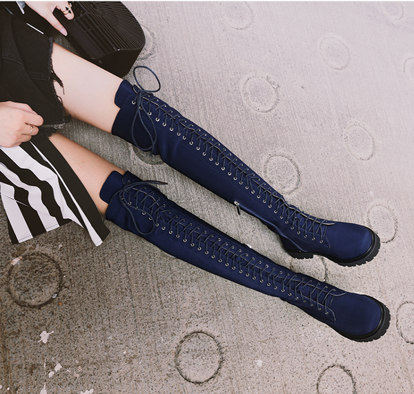 ROBINZ ACTO CHUNKY LACE UP OVER THE KNEE BOOTS - boopdo