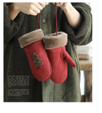 MISMEMO FAUX FUR TRIM LEATHER MITTENS WITH CHRISTMAS TREE EMBELLISHED - boopdo