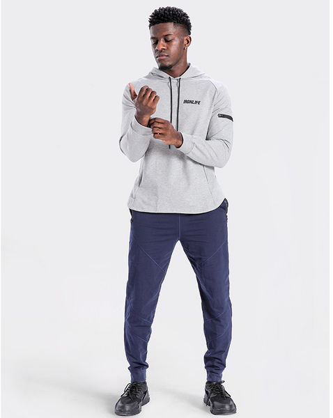IRON LIFE FITNESS PERFORMANCE SPORTSWEAR HOODED SWEATSHIRT IN GRAY - boopdo