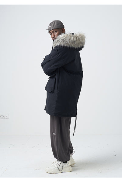 SWAGGER SHOTE MID LENGTH FAUX FUR COLLAR HOODED JACKET - boopdo
