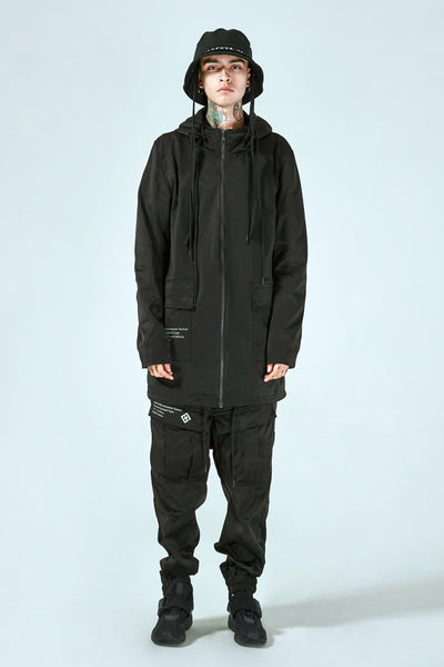 TOGETHER LIMITED ANDES MARTIN MID LENGTH HOODED TRENCH JACKET IN BLACK - boopdo