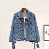 JEYYO CATHRO OLD FASHION DENIM JEAN WOMEN JACKET WITH RUFFLE RING HOLES - boopdo