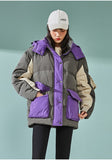 PEACE BIRD COLOR BLOCK PADDED COAT WITH GREY AND PURPLE - boopdo