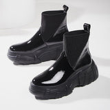 ROXAPE CHUNKY PLATFORM LEATHER ANKLE BOOTS - boopdo