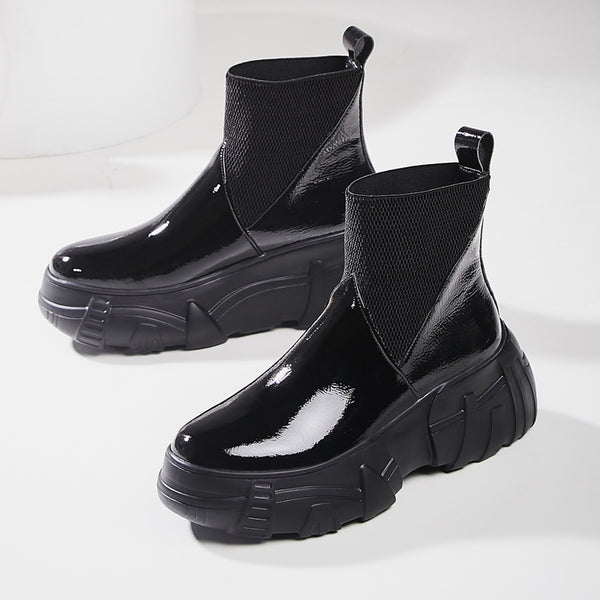 ROXAPE CHUNKY PLATFORM LEATHER ANKLE BOOTS - boopdo