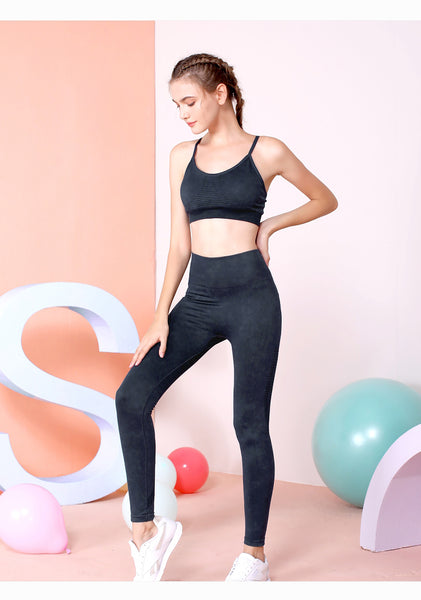 SANYAMA DESIGN TIE DYE SPORTS BRA AND LEGGINGS CO ORD IN BLACK - boopdo
