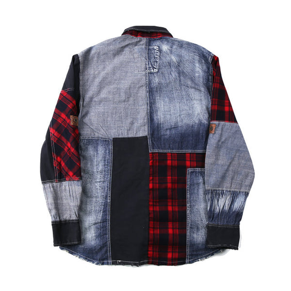 DENIM HEAD RED GRID RETRO LONG SLEEVE SHIRT IN BLUE - boopdo