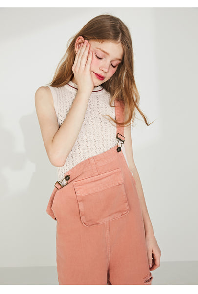 LEDDIN DESIGN VINTAGE INSPIRED DUNGAREE IN DUSTY PEACH - boopdo