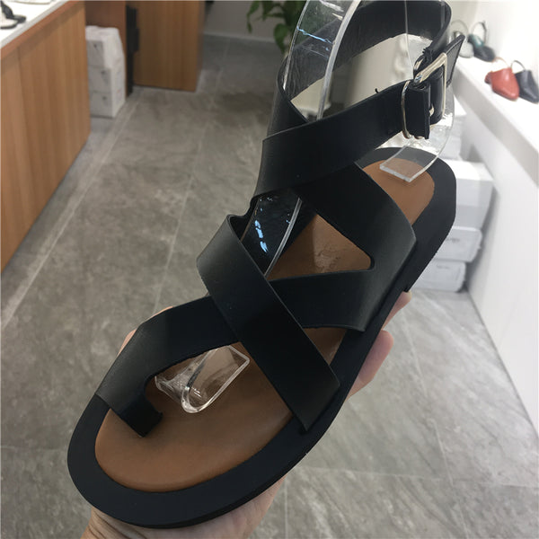 LUXE SEVEN DESIGN TOE LOOP SANDALS WITH ANKLE STRAP - boopdo