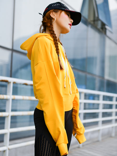 MIP TOGGLE SLEEVE CROP HOODIE IN YELLOW - boopdo