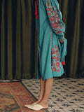 SINCE THEN LONG SLEEVE EMBROIDERED BEACH DRESS IN TURQUOISE - boopdo