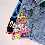 ZAUL FANTO BASIC COLLECTION CARTOON SMILEY FACE GRAFFITI DENIM JEAN COAT - boopdo