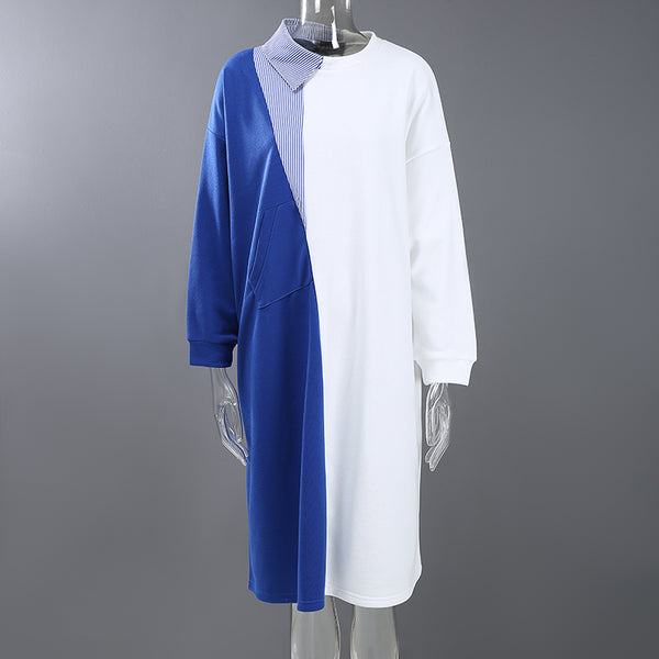 STELLA MARINA COLLEZIONE GEOMETRIC STYLE LONG SWEATER DRESS IN BLUE - boopdo