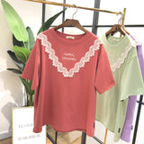 SIMDA CHANGE EXPERIENCE PRINT T SHIRT WITH LACE DETAIL - boopdo