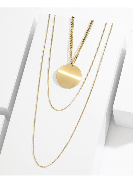 UZL DESIGN MULTIROW NECKLACE WITH COIN PENDANT IN GOLD PLATE - boopdo