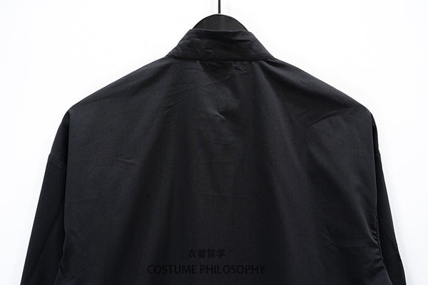 YOHJO KIMONO HIGH NECK RETRO LONG SLEEVE SHIRT IN BLACK - boopdo
