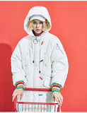MAXMARTIN WHITE OVERSIZE PUFFER COAT WITH LETTERS AND ZIP DETAIL M85084R041 - boopdo