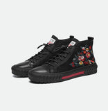 FAMAN FLORAL EMBROIDERED SUEDE HI TOP SNEAKER - boopdo