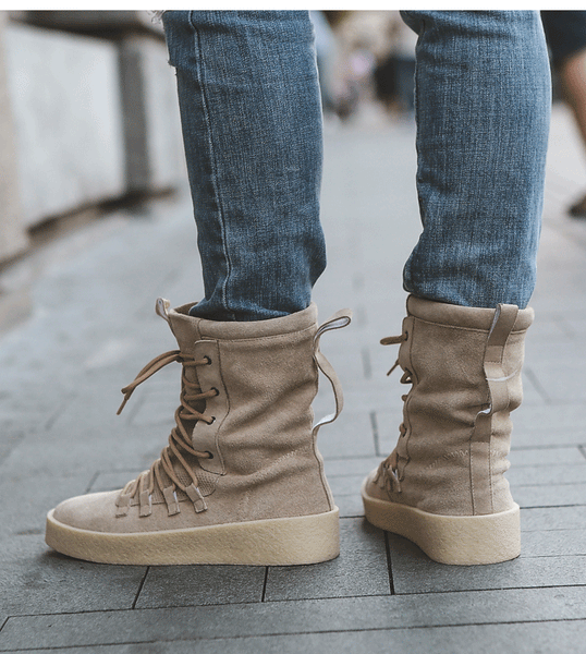 TYT TRENDY SUEDE LACE UP BOOTS WITH CHUNKY CREAM SOLE - boopdo