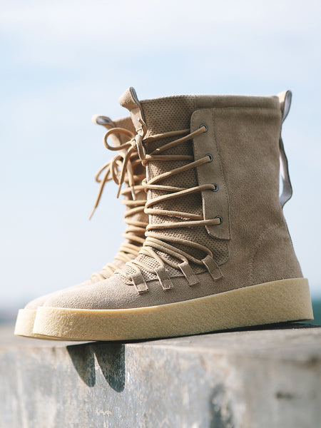 TYT TRENDY SUEDE LACE UP BOOTS WITH CHUNKY CREAM SOLE - boopdo