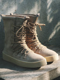 TYT TRENDY SUEDE LACE UP BOOTS WITH CHUNKY CREAM SOLE - boopdo