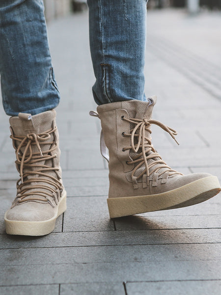 TYT TRENDY SUEDE LACE UP BOOTS WITH CHUNKY CREAM SOLE - boopdo