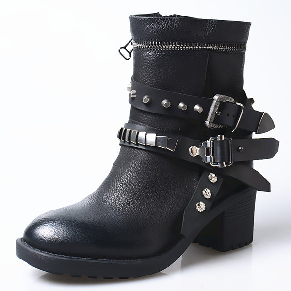PROVA PERFETTO CROKOA RETRO STYLE KNEE HIGH LEATHER ANKLE BOOTS WITH BELT BUCKLED - boopdo