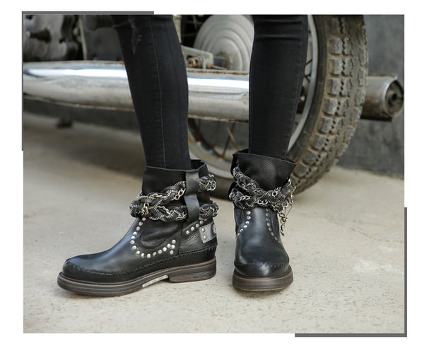 PROVA PERFETTO JENNIE FORZIA STYLE THICK SOLED MOTORCYCLE LEATHER BOOTS - boopdo