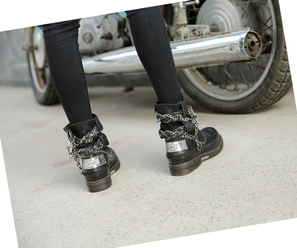 PROVA PERFETTO JENNIE FORZIA STYLE THICK SOLED MOTORCYCLE LEATHER BOOTS - boopdo