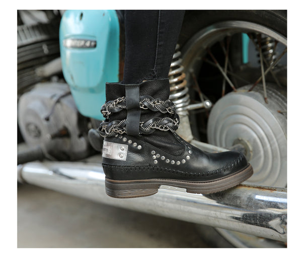 PROVA PERFETTO JENNIE FORZIA STYLE THICK SOLED MOTORCYCLE LEATHER BOOTS - boopdo