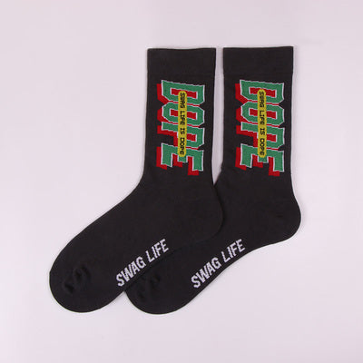 ZWILL UNIQUE SWAG LIFE IS DOPE PRINT SKATEBOARD SOCKS - boopdo