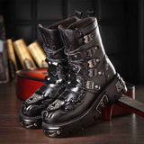HELENOS PARDOE PLATFORM CHUNKY SOLED LEATHER PUNK STYLE LEATHER BOOTS IN BLACK - boopdo