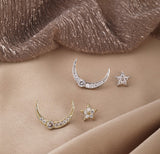 UZL DESIGN CRYSTAL STAR AND MOON STUD EARRINGS IN GOLD PLATED - boopdo