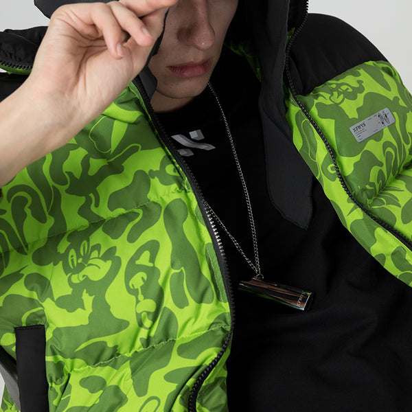 NFWYS FIZOLA HOLOGRAPHIC HIGH NECK BOMBER JACKET IN GREEN CAMO - boopdo