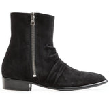MYZ BOOPDO IN BLACK AND BROWN SUEDE PLEATED ZIP CHELSEA BOOTS - boopdo