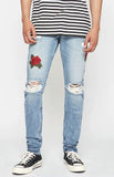 JOHN OLASSON XEXI ROSE EMBROIDERED WASHED DENIM JEAN PANTS IN ICE BLUE - boopdo