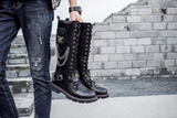 CUTIX KUQI SKULL IRON LEATHER BOOTS WITH CHAIN IN BLACK - boopdo