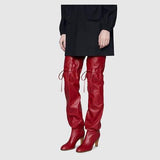 URBANWEAR WOMENS OVER THE KNEE HEELED BOOTS IN RED - boopdo