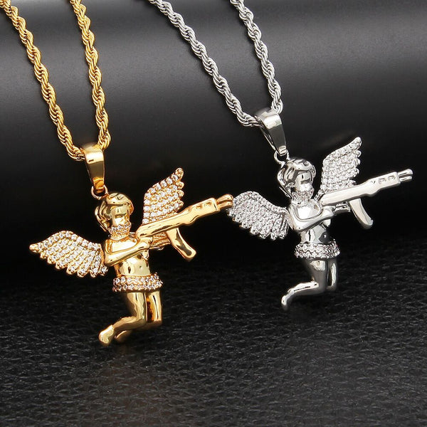TREVORZA ZIRCON ANGEL LOVE FIGURE NECKLACE - boopdo