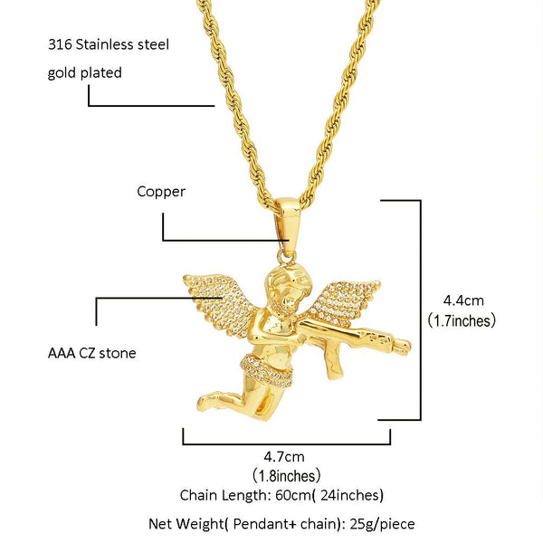 TREVORZA ZIRCON ANGEL LOVE FIGURE NECKLACE - boopdo