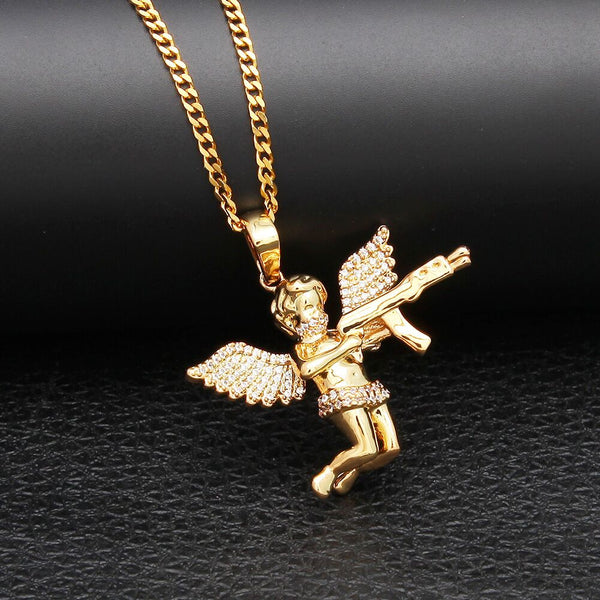 TREVORZA ZIRCON ANGEL LOVE FIGURE NECKLACE - boopdo