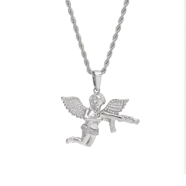 TREVORZA ZIRCON ANGEL LOVE FIGURE NECKLACE - boopdo